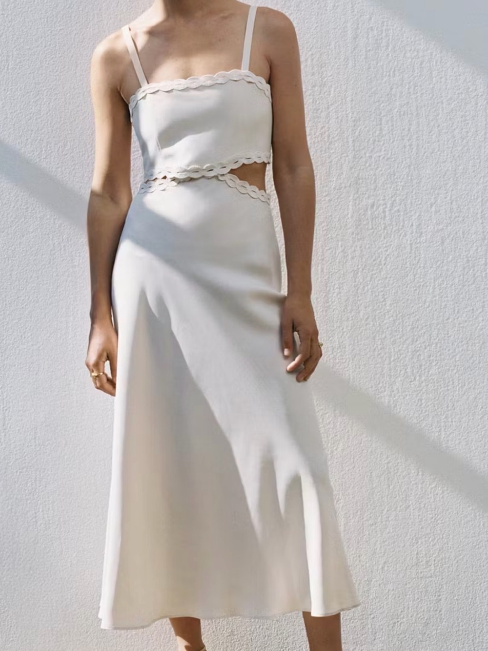 Mango white/cream Cut-Out Detail Midi Dress Size S - NTW